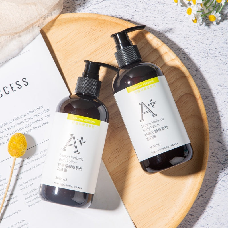 four bottles of AGRARIA hotel shower gel and body lotion 320ml.
