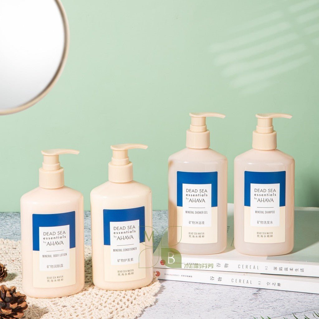 AHAVA Deadsea body lotion, hotel-shampoo-conditioner