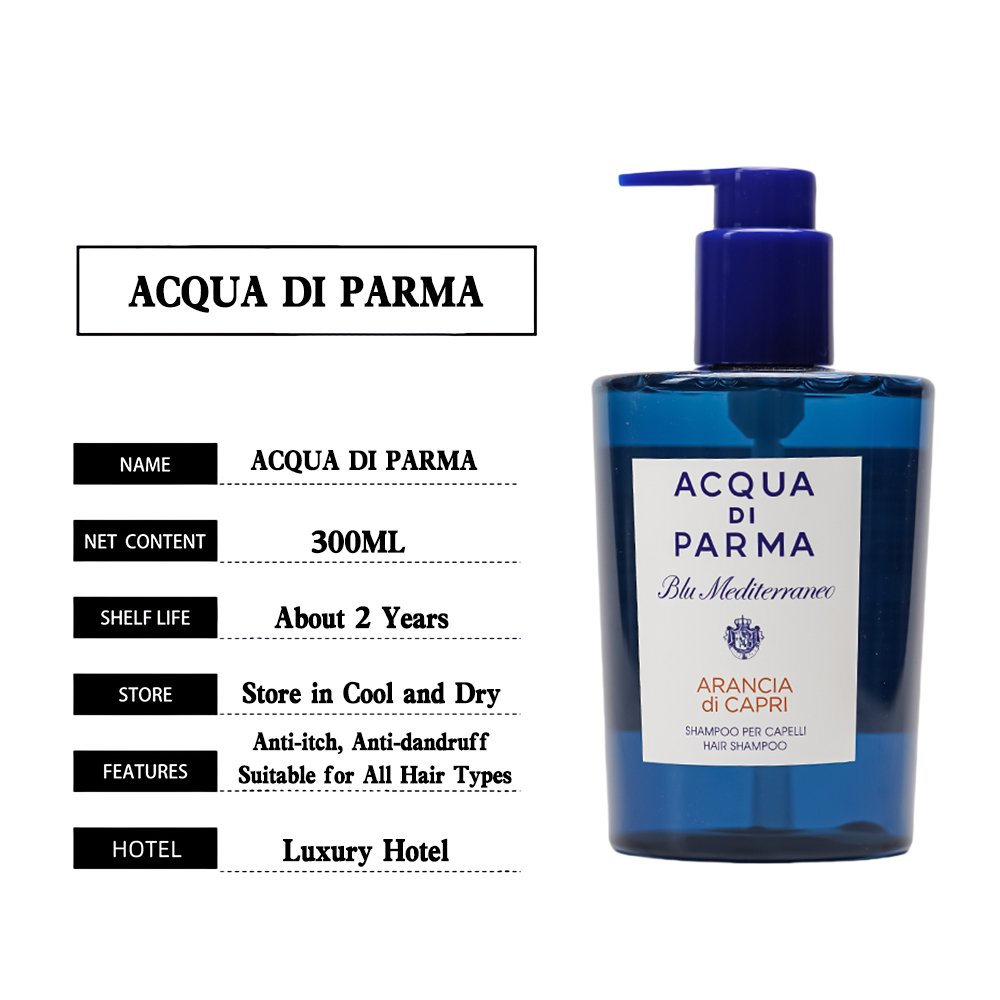 Acqua Di Parma body lotion, hotel-shampoo-conditioner