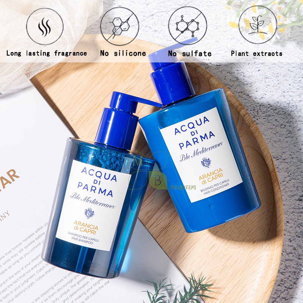 Acqua Di Parma body lotion, hotel-shampoo-conditioner