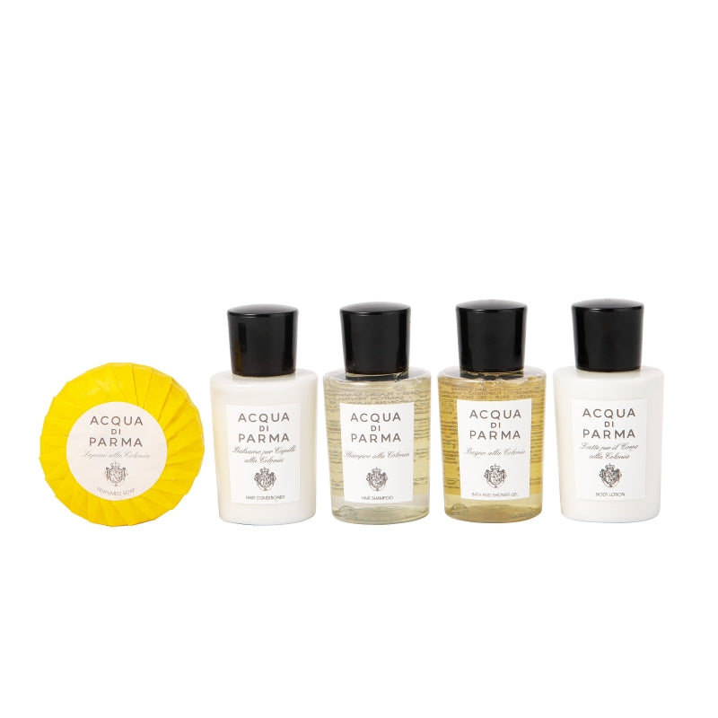 Acqua Di Parma body lotion, hotel-shampoo-conditioner
