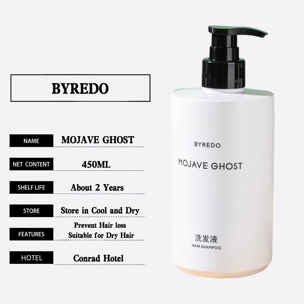 BYREDO body lotion, BYREDO MOJAVE GHOST, BYREDO Shampoo, hotel-shampoo-conditioner