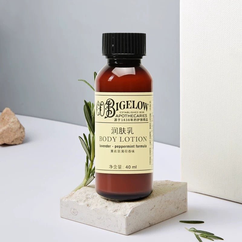 C.O.BIGELOW body lotion, hotel-shampoo-conditioner