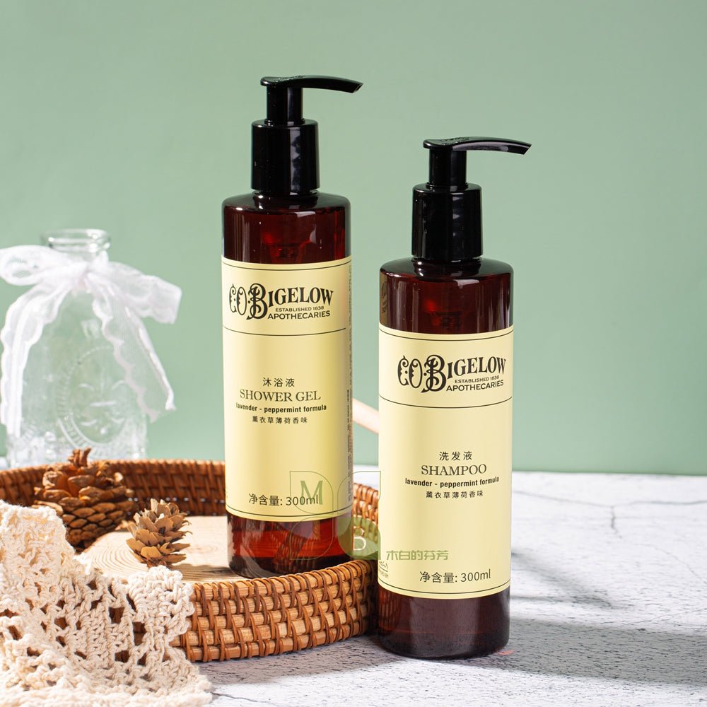 C.O.BIGELOW body lotion, hotel-shampoo-conditioner