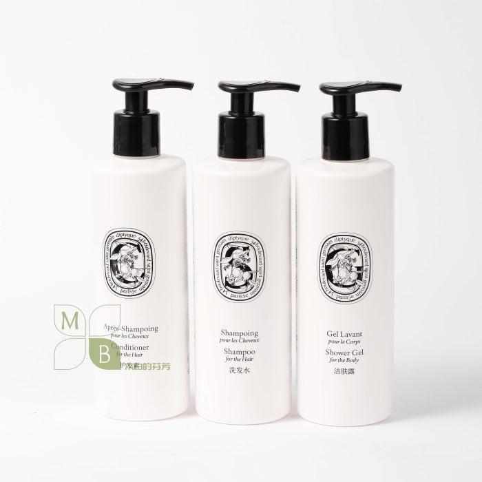 Diptyque body lotion, BYREDO MOJAVE GHOST, BYREDO Shampoo, hotel-shampoo-conditioner