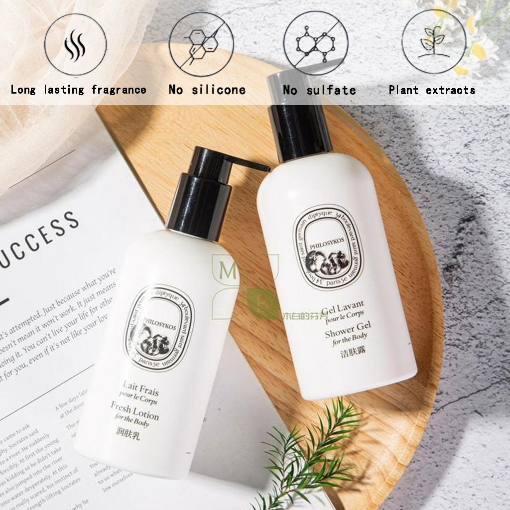 Diptyque body lotion, hotel-shampoo-conditioner, Philosykos