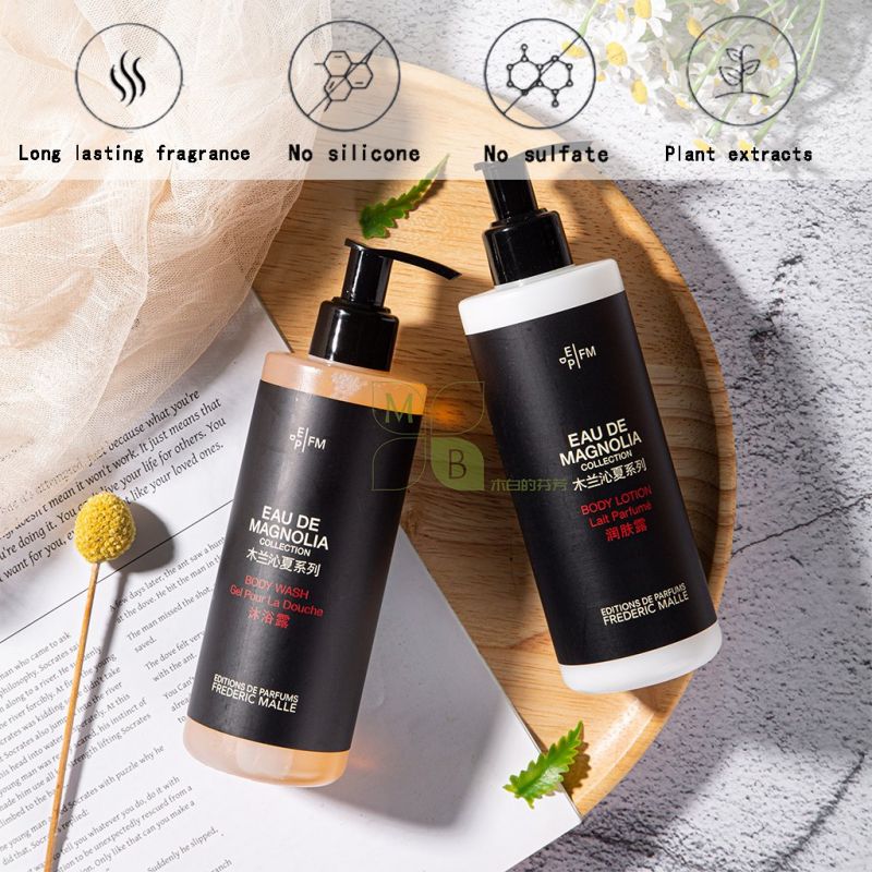 Frederic Malle body lotion, hotel-shampoo-conditioner