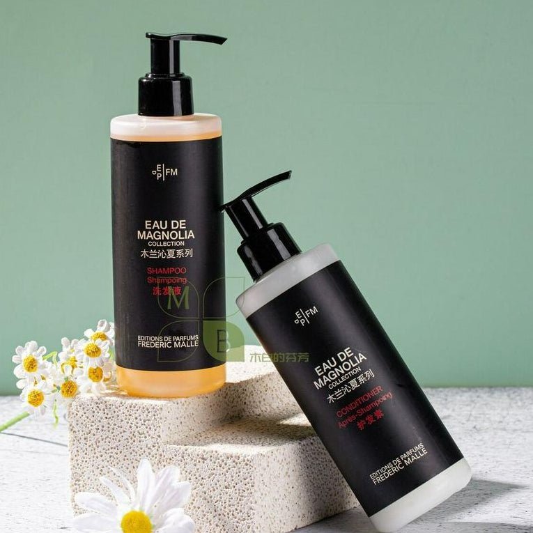 Frederic Malle body lotion, hotel-shampoo-conditioner