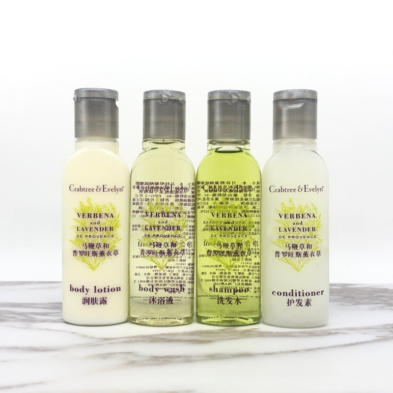 Crabtree and Evelyn body lotion, Hiltion, hotel-shampoo-conditioner