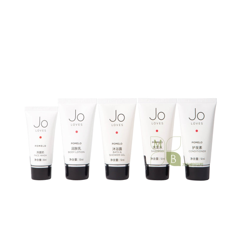 JO LOVES body lotion, hotel-shampoo-conditioner