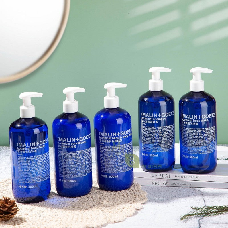 MALIN+GOETZ body lotion, hotel-shampoo-conditioner