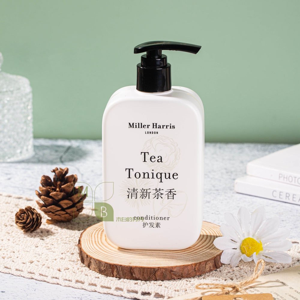 Miller Harris body lotion, hotel-shampoo-conditioner