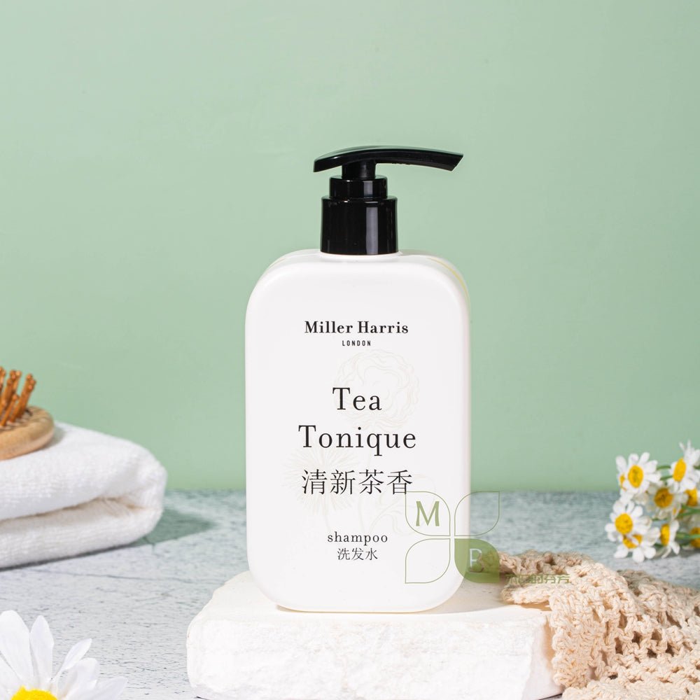 Miller Harris body lotion, hotel-shampoo-conditioner