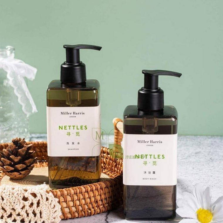 Miller Harris body lotion, hotel-shampoo-conditioner