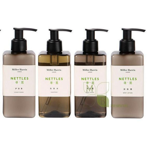 Miller Harris body lotion, hotel-shampoo-conditioner