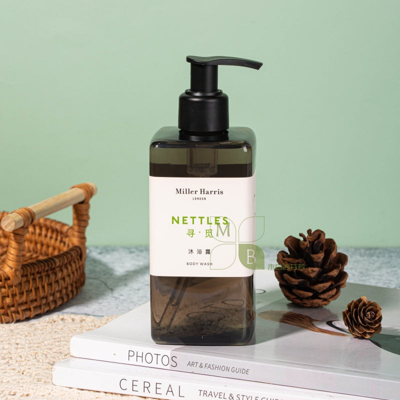 Miller Harris body lotion, hotel-shampoo-conditioner