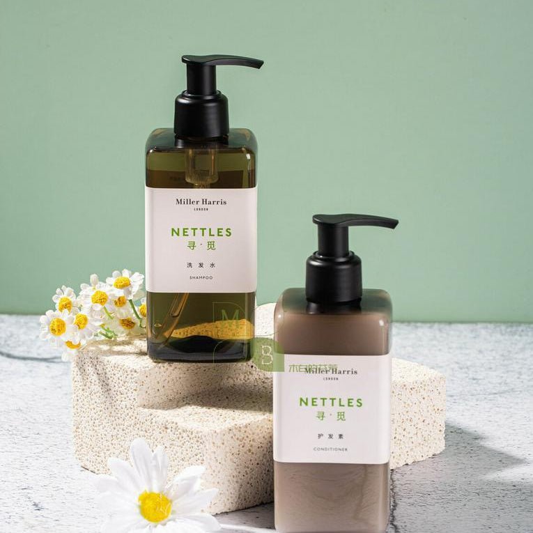 Miller Harris body lotion, hotel-shampoo-conditioner