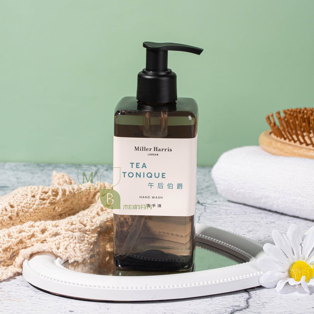 Miller Harris body lotion, hotel-shampoo-conditioner