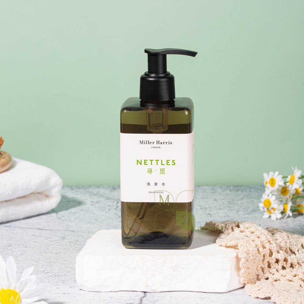 Miller Harris body lotion, hotel-shampoo-conditioner