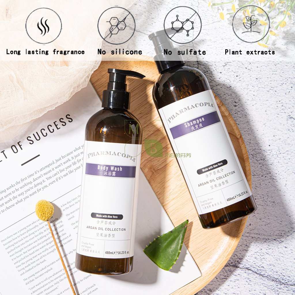 PHARMACOPIA body lotion, hotel-shampoo-conditioner
