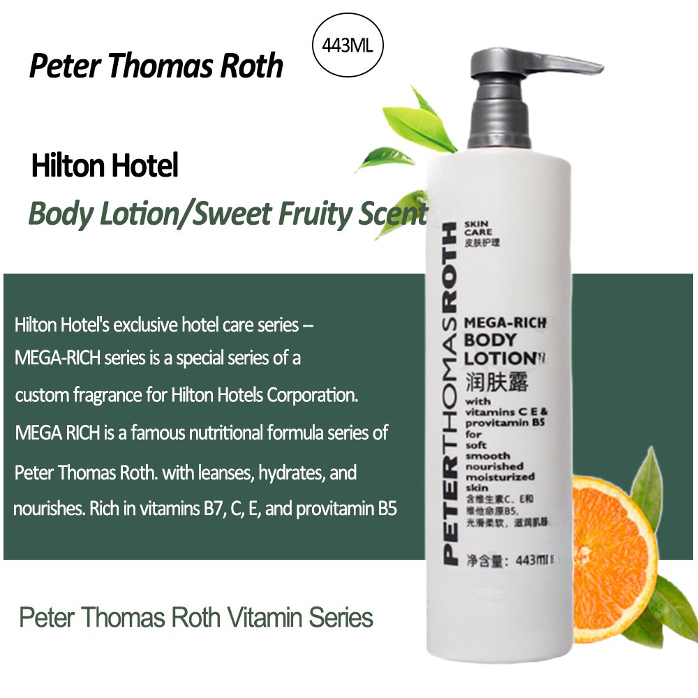 Peter Thomas Roth body lotion, hotel-shampoo-conditioner