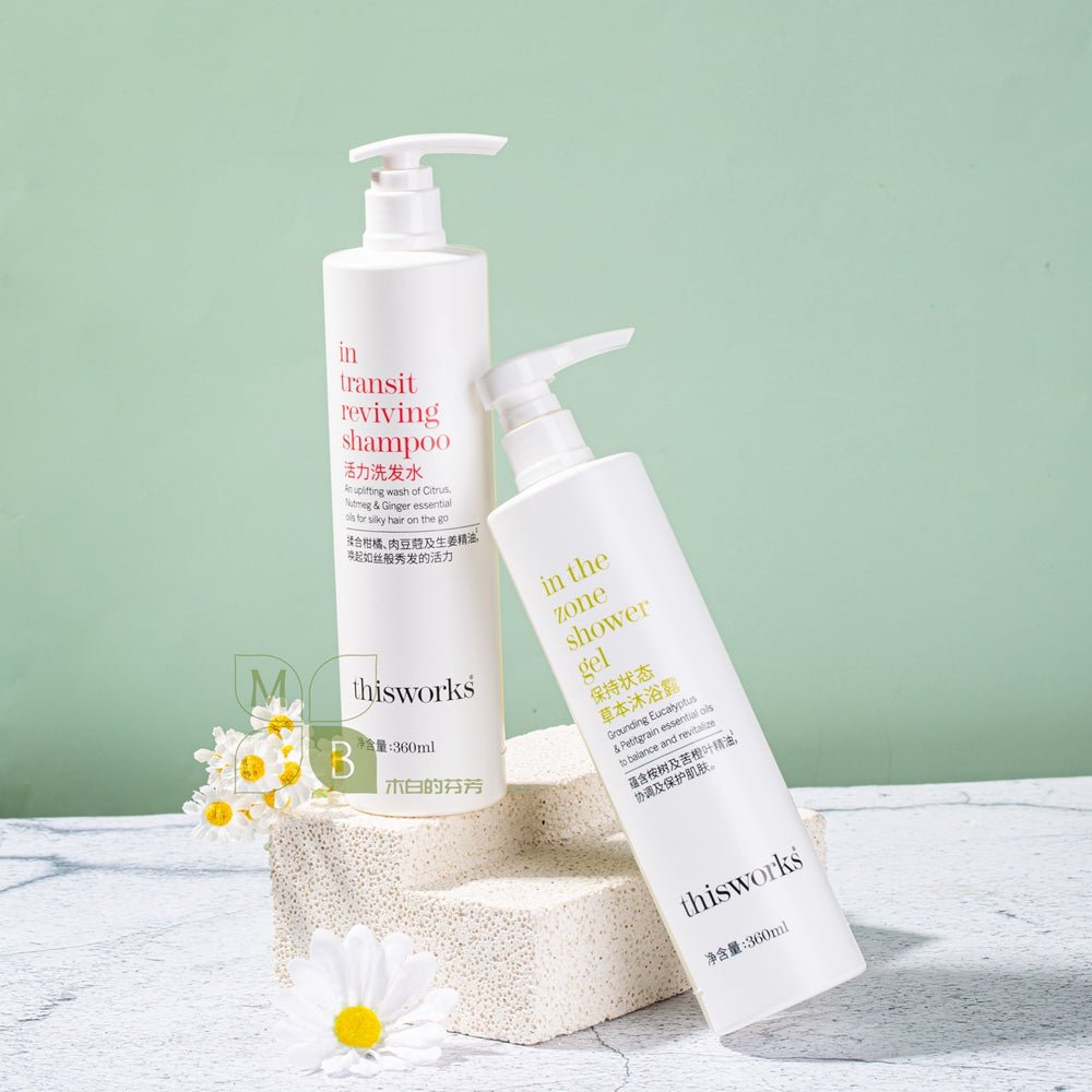 Thisworks body lotion, hotel-shampoo-conditioner