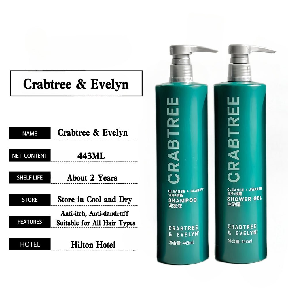 Crabtree and Evelyn body lotion, Hiltion, hotel-shampoo-conditioner