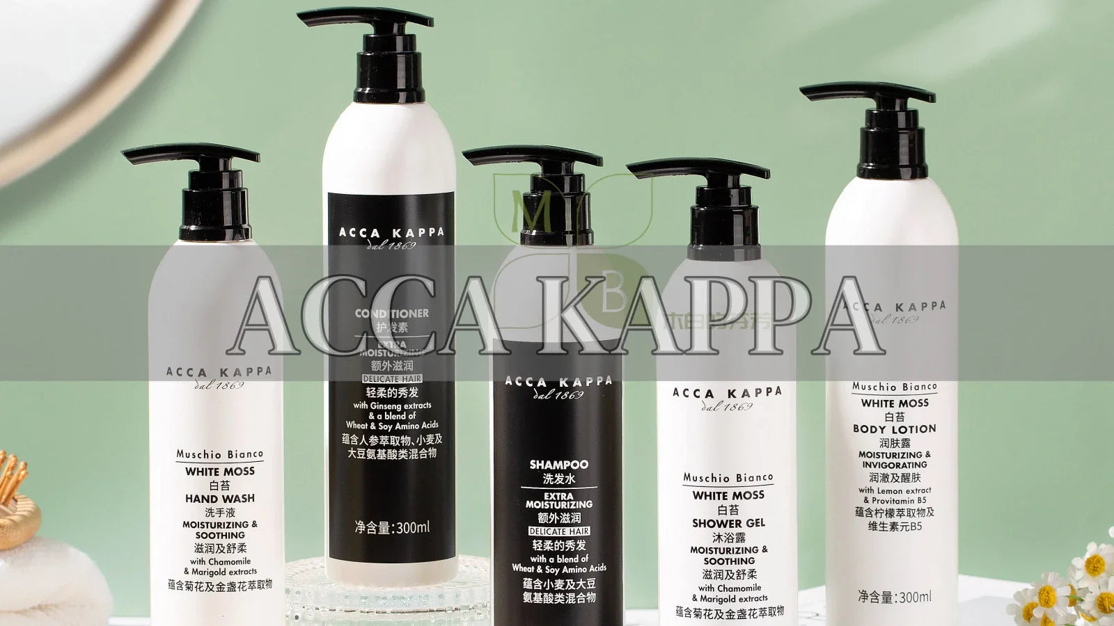 6 bottle ACCA KAPPA toiletries on table