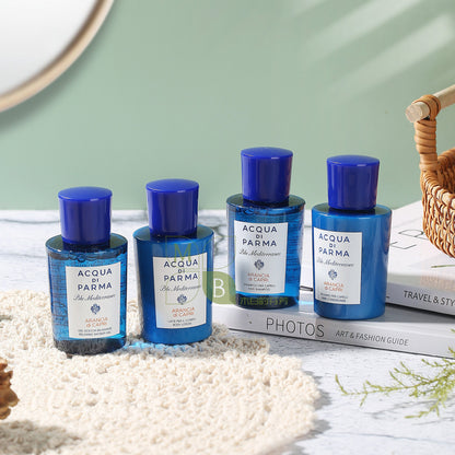 Acqua Di Parma body lotion, hotel-shampoo-conditioner