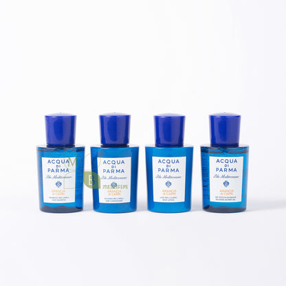 Acqua Di Parma body lotion, hotel-shampoo-conditioner