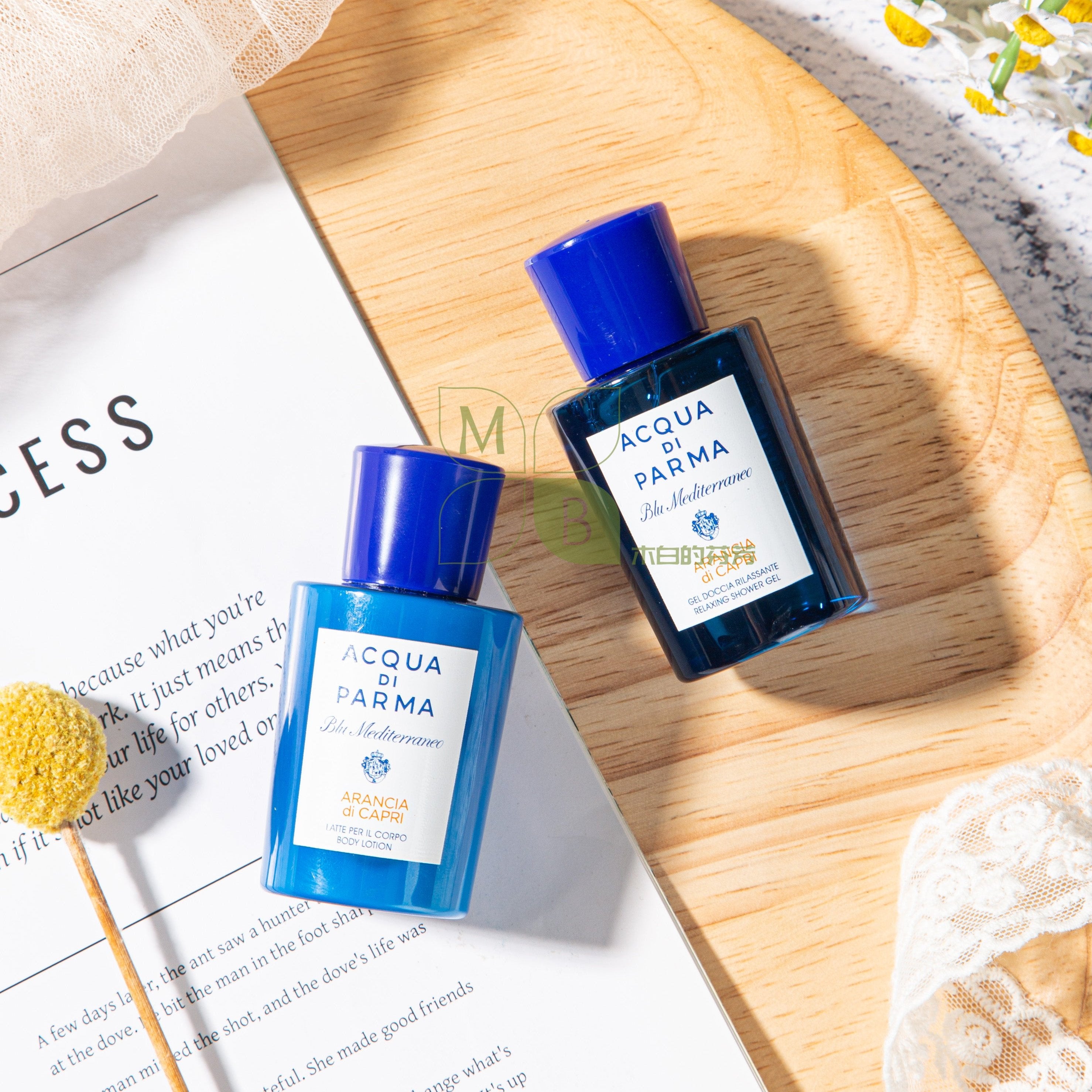 Acqua Di Parma body lotion, hotel-shampoo-conditioner
