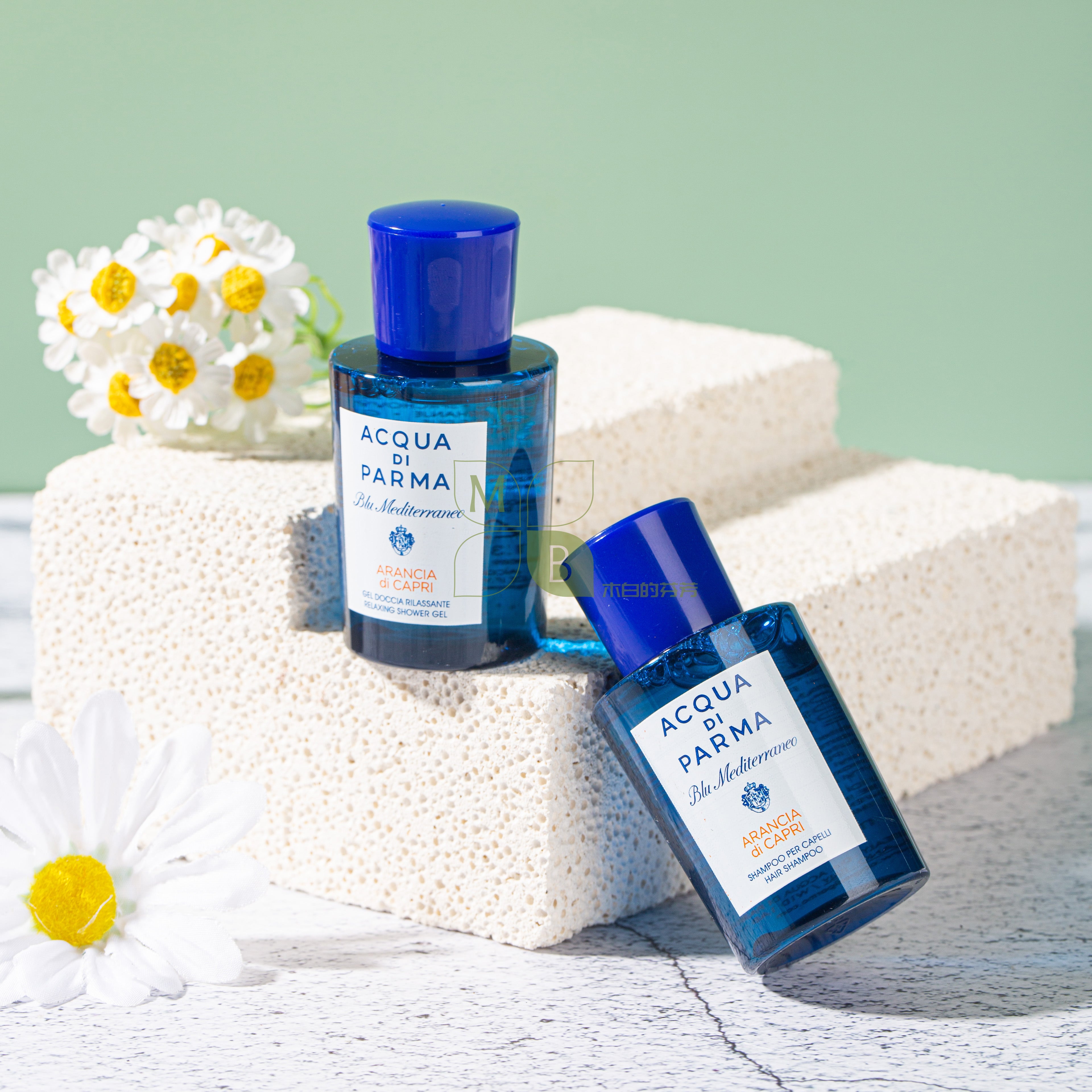 Acqua Di Parma body lotion, hotel-shampoo-conditioner
