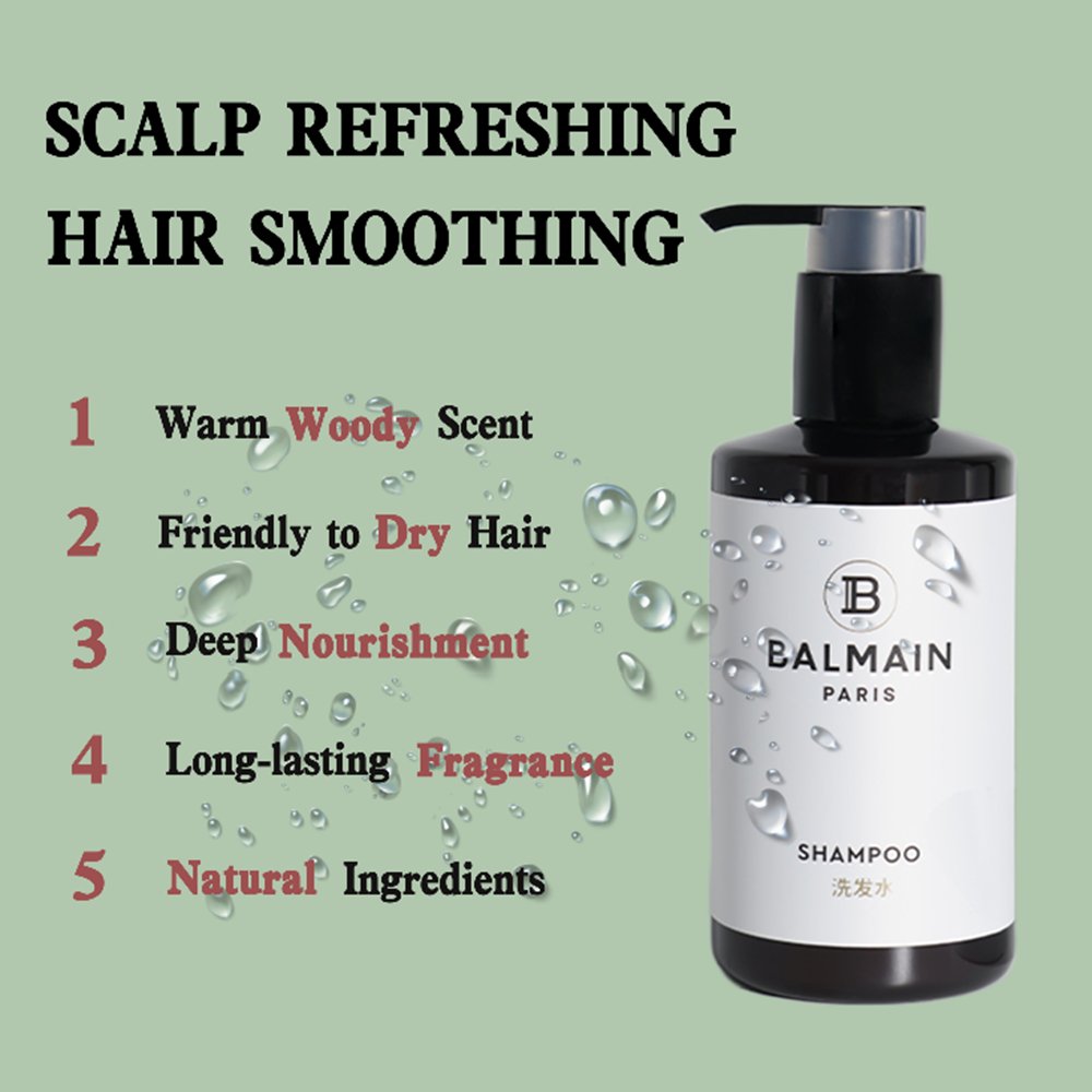 Balmain body lotion, hotel-shampoo-conditioner