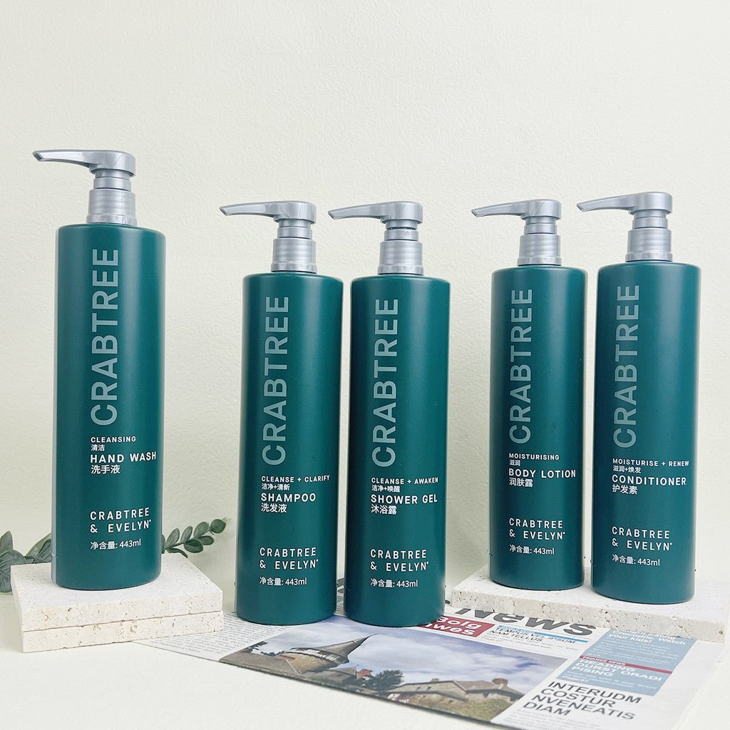 Crabtree and Evelyn body lotion, Hiltion, hotel-shampoo-conditioner