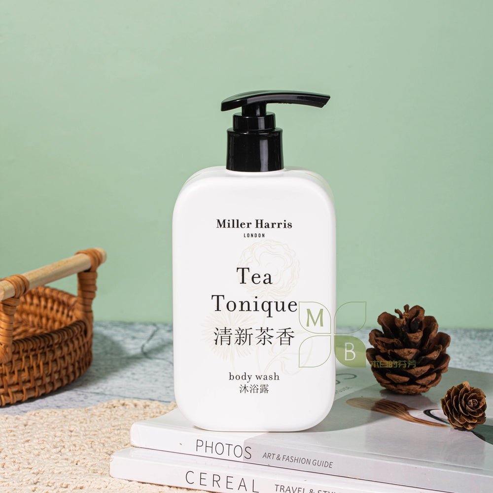 Miller Harris body lotion, hotel-shampoo-conditioner