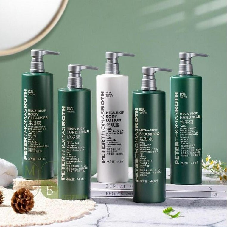 Peter Thomas Roth body lotion, hotel-shampoo-conditioner