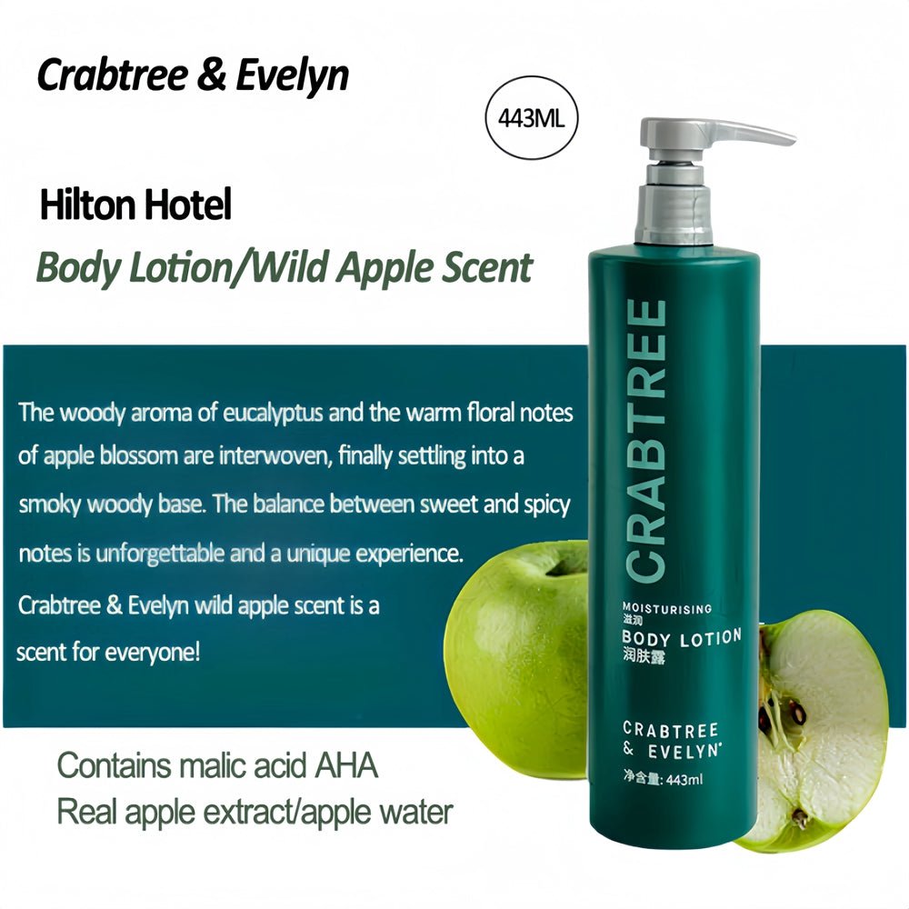 Crabtree and Evelyn body lotion, Hiltion, hotel-shampoo-conditioner